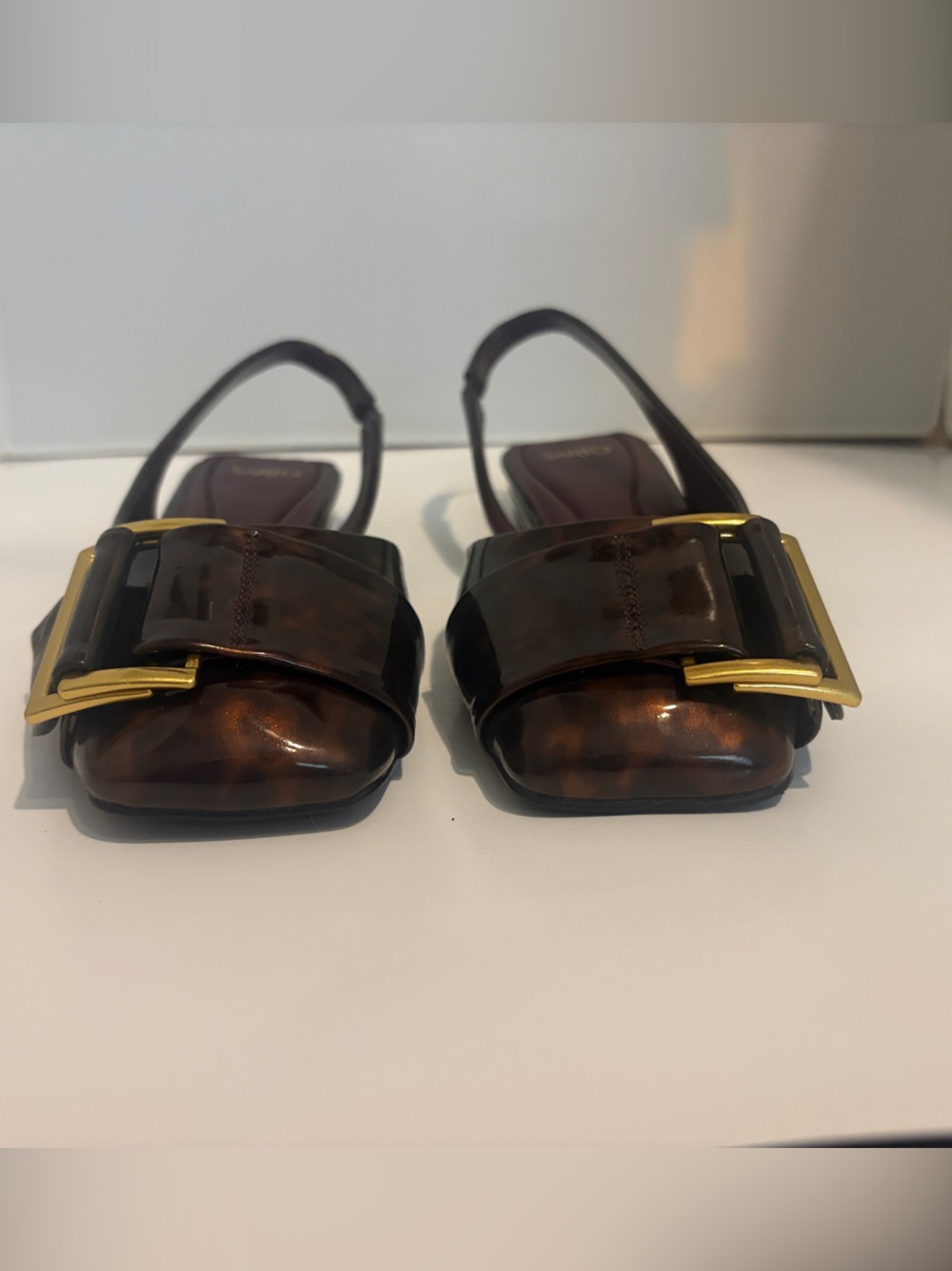 Franco Sarto Brown Tracy Tortoiseshell Slingback Flats with Gold Buckle - Picture 2 of 9